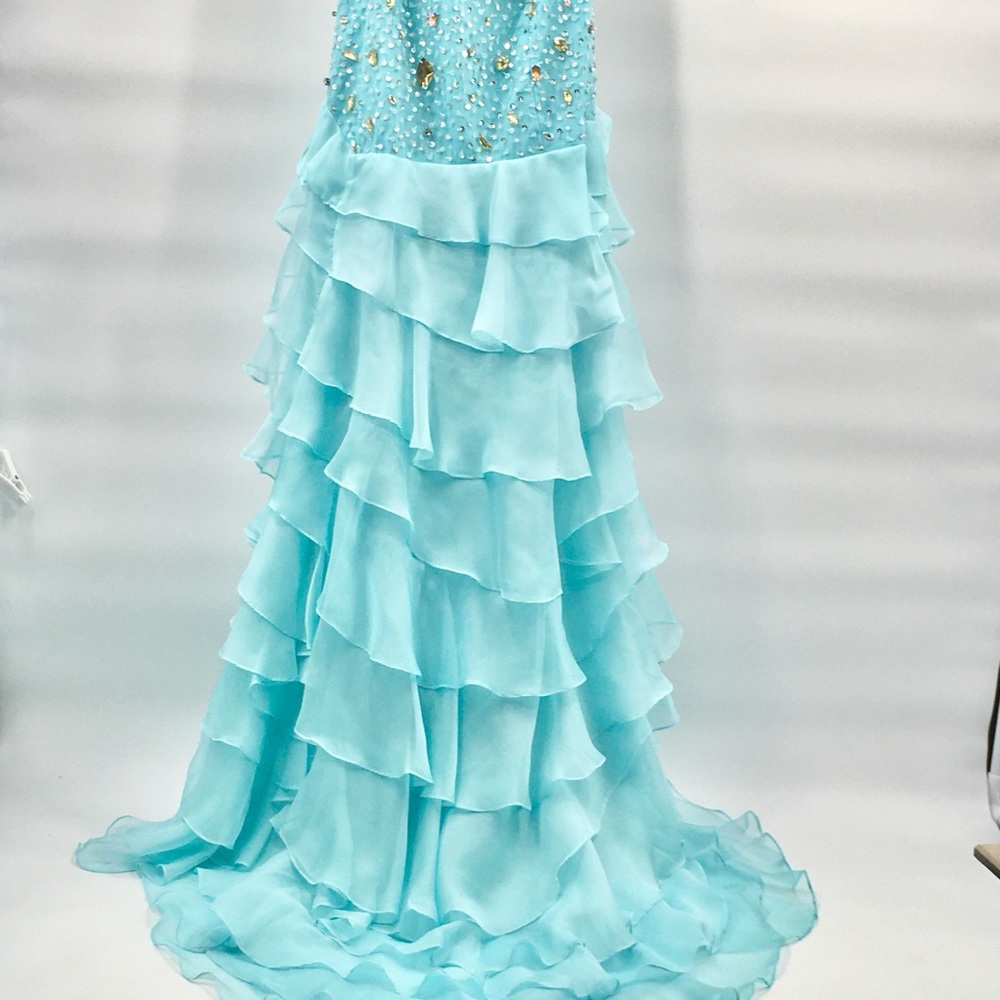 $1695 Terani Couture Aqua Ruffle Prom Gem … - Picture 3 of 14